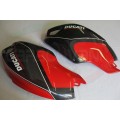 CARBONVANI - DUCATI MONSTER M696 / M796 / M1100 CARBON FIBER LH FUEL TANK SIDE PANEL WITH FRAME AND MESH RED INVERNIZZI
