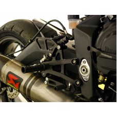 WOODCRAFT Triumph Daytona 675R (13-18) Complete Rearset Kit  Standard ShiftW/Shift & Brake Pedals  BLACK - for use with a quicksifter