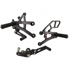 WOODCRAFT Triumph 06-12  Daytona 675 / R  Street Triple Rearset Kit  GP Shift  RACE USE ONLY - Complete with Shift and Brake Pedals  BLACK