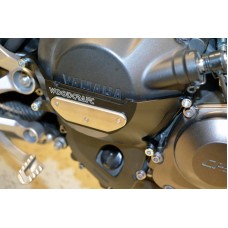 WOODCRAFT Yamaha FZ-09 (MT-09), FJ-09 Tracer, and XSR900 RHS Clutch Cover Protector Assembly Black  with Rubber Pad and Skid Plate Kit