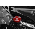 DBK Special Parts (Ducabike) Tri Blade Contrast Cut Billet Front Brake Reservoir Cap for the Ducati Hypermotard 821SP / 939SP, Supersport /S, Triumph Speed Triple 1200 RS /RR, & Rear Brake Reservoir Cap for DucatiXDiavel / Diavel 1260