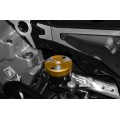 DBK Special Parts (Ducabike) Tri Blade Contrast Cut Billet Front Brake Reservoir Cap for the Ducati Hypermotard 821SP / 939SP, Supersport /S, Triumph Speed Triple 1200 RS /RR, & Rear Brake Reservoir Cap for DucatiXDiavel / Diavel 1260