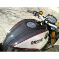 CARBONVANI - DUCATI MONSTER M696 / M796 / M1100 CARBON FIBER LH FUEL TANK SIDE PANEL WITH FRAME AND MESH WHITE COLOUR AND RED CONTOUR