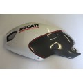CARBONVANI - DUCATI MONSTER M696 / M796 / M1100 CARBON FIBER LH FUEL TANK SIDE PANEL WITH FRAME AND MESH WHITE COLOUR AND RED CONTOUR