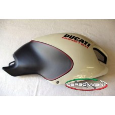 CARBONVANI - DUCATI MONSTER M696 / M796 / M1100 CARBON FIBER RH FUEL TANK SIDE PANEL WITH FRAME AND MESH WHITE COLOUR AND RED CONTOUR