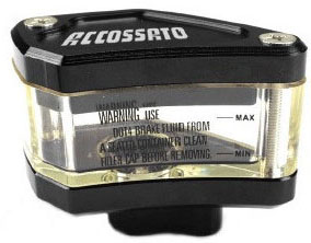 Accossato see-through fluid reservoir, 20 cm³ Provided with Vertical and Horizontal Output Fittings and Bracket Not Included Accossato see-through fluid reservoir, 20 cm³ Provided with Vertical and Horizontal Output Fittings and Bracket Not Included