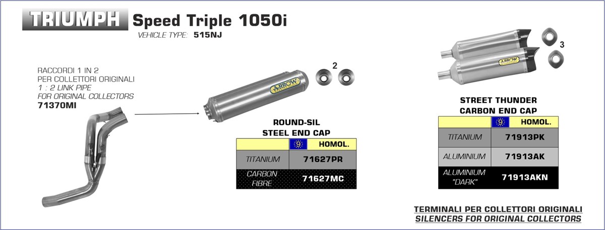 SUPPRIME-CATALYSEUR ARROW TRIUMPH SPEED TRIPLE 1050 2005/06-71325MI 