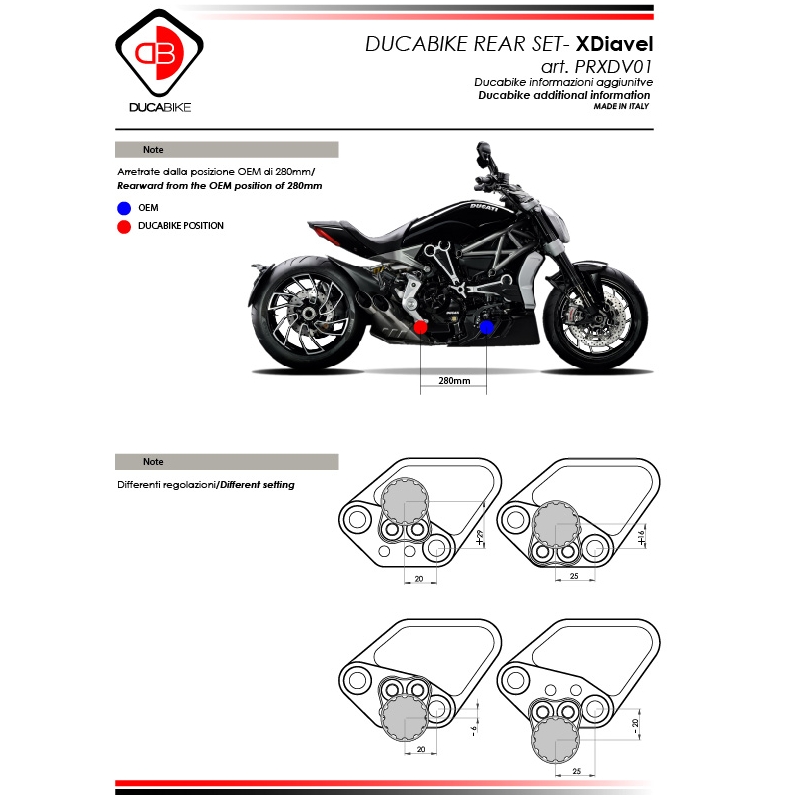 Ducabike Adjustable Rearsets for the Ducati XDiavel (Mid Mount Controls)