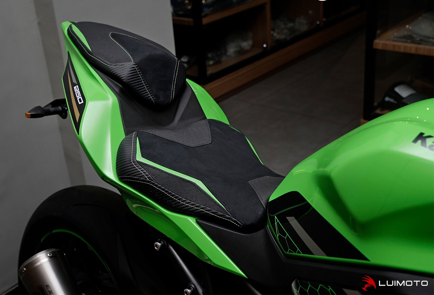 Motorcycle Leather Front Seat Cushion Pad For Kawasaki ZX-4R / ZX-4RR 2023-2025 - Green Synthetic Leather - View #6
