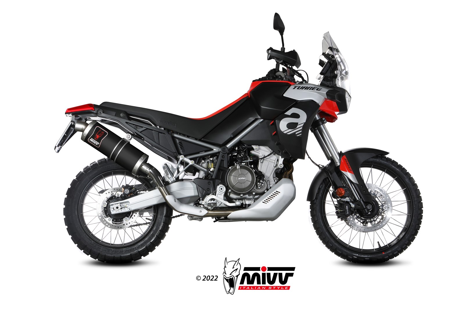 MIVV Slip-on, Dakar Black Stainless Steel, Standard Exhaust For Aprilia Tuareg 660 2022-2023 MIVV Slip-on, Dakar Black Stainless Steel, Standard Exhaust For Aprilia Tuareg 660 2022-2023