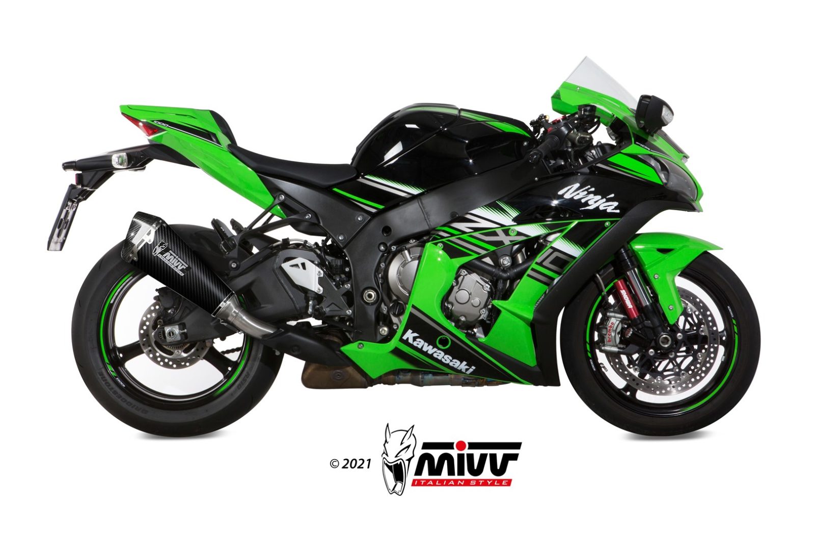 MIVV Slip-on, Delta Race Carbon, Standard Exhaust For Kawasaki ZX-10 R / RR 2016-2022 MIVV Slip-on, Delta Race Carbon, Standard Exhaust For Kawasaki ZX-10 R / RR 2016-2022