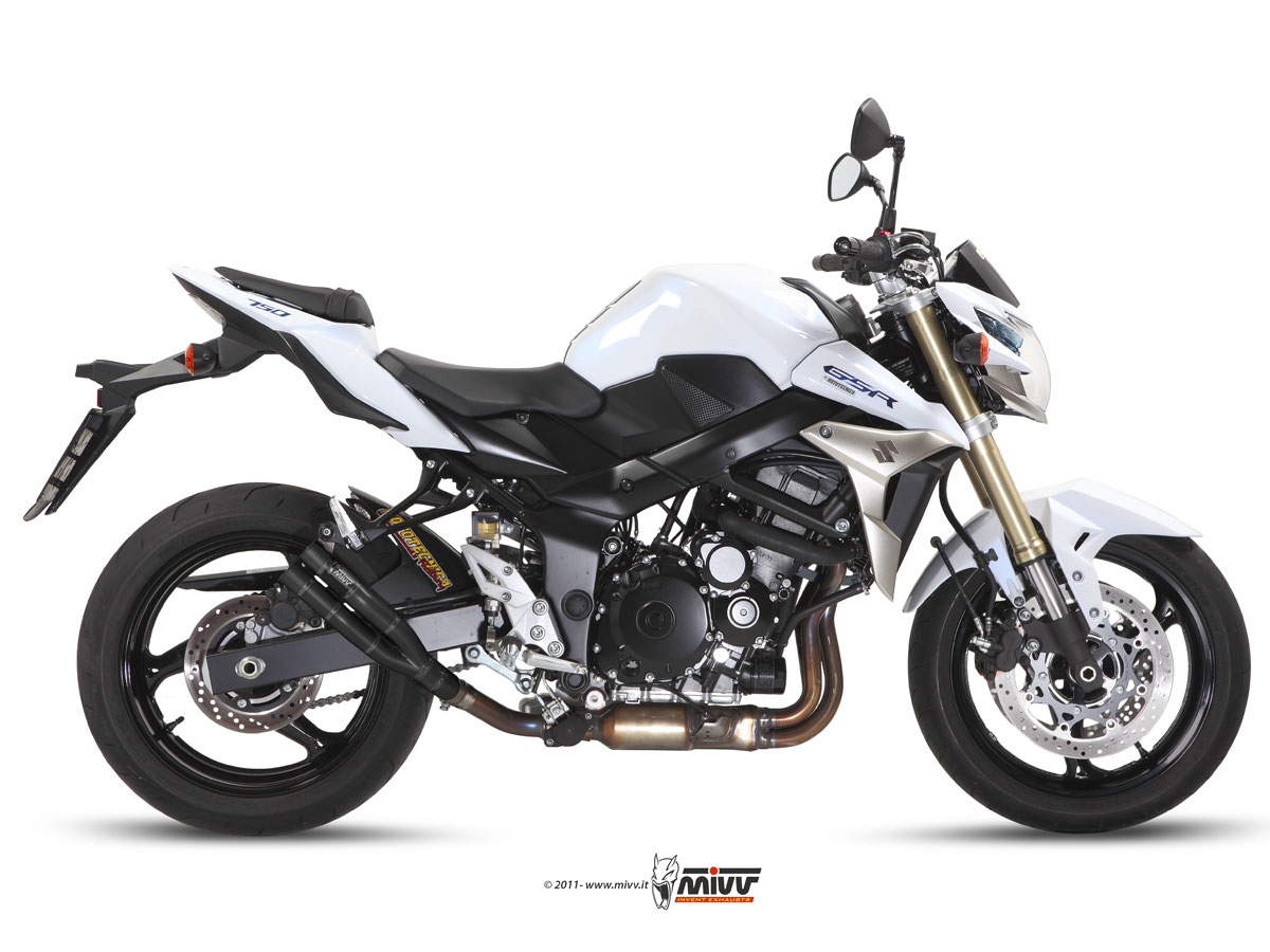 MIVV Slip-on, Double Gun Black, Standard Exhaust For Suzuki GSR 750 2011-2016 MIVV Slip-on, Double Gun Black, Standard Exhaust For Suzuki GSR 750 2011-2016