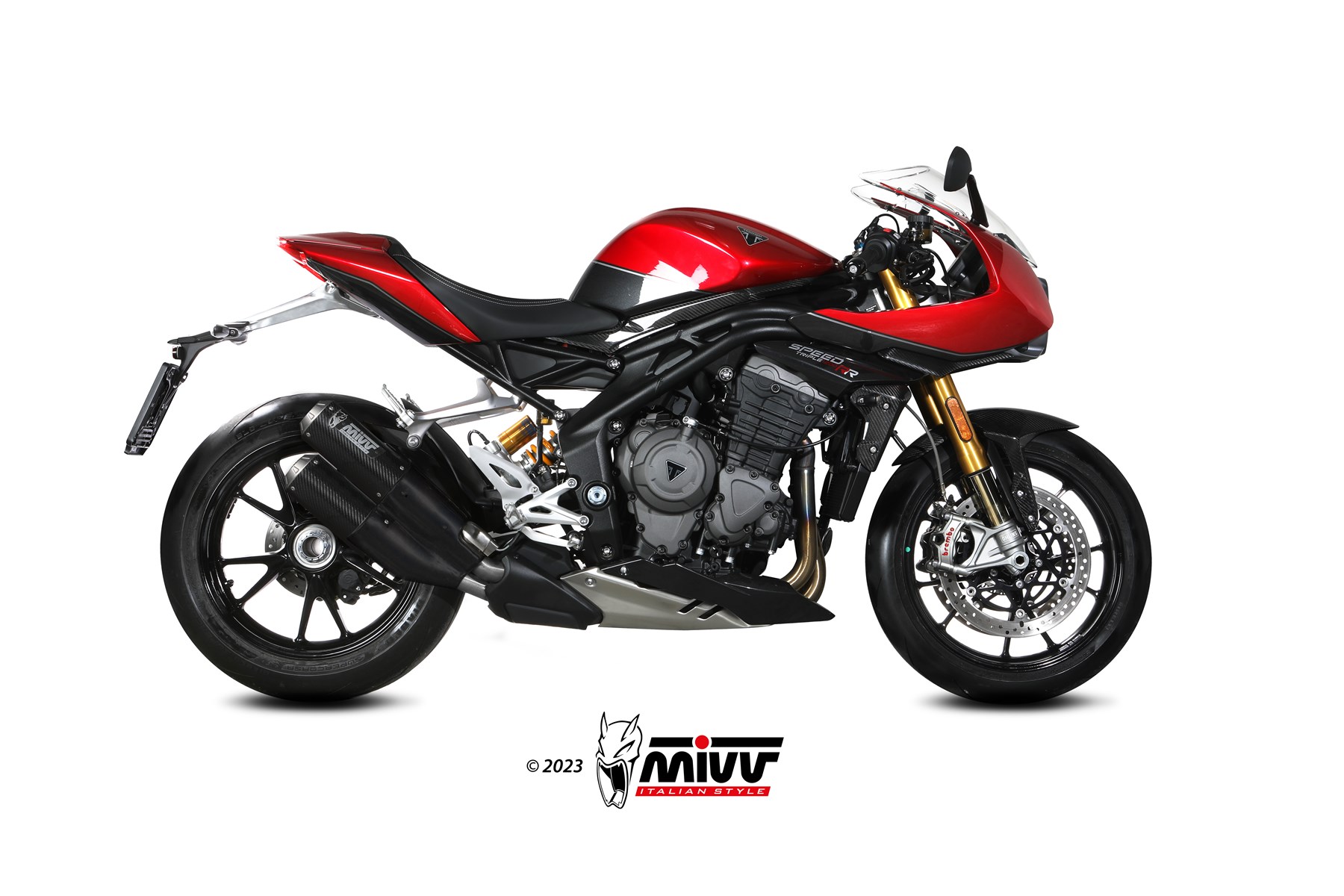 MIVV 2 Slip-on, MK 3 Carbon, Standard Exhaust For Triumph Speed Triple 1200 RR 2021-2023 MIVV 2 Slip-on, MK 3 Carbon, Standard Exhaust For Triumph Speed Triple 1200 RR 2021-2023
