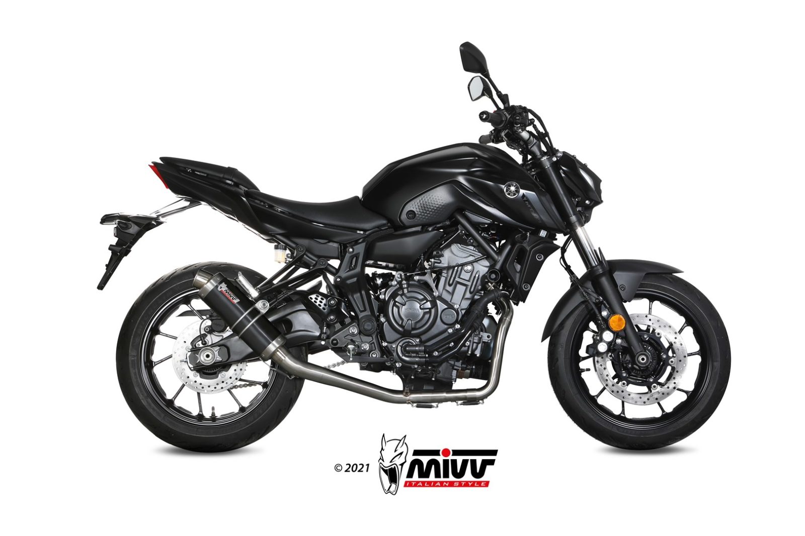 MIVV Full System 2x1, GP Black, Alto/High up Exhaust For Yamaha MT-07 / FZ-07 2014-2022 MIVV Full System 2x1, GP Black, Alto/High up Exhaust For Yamaha MT-07 / FZ-07 2014-2022