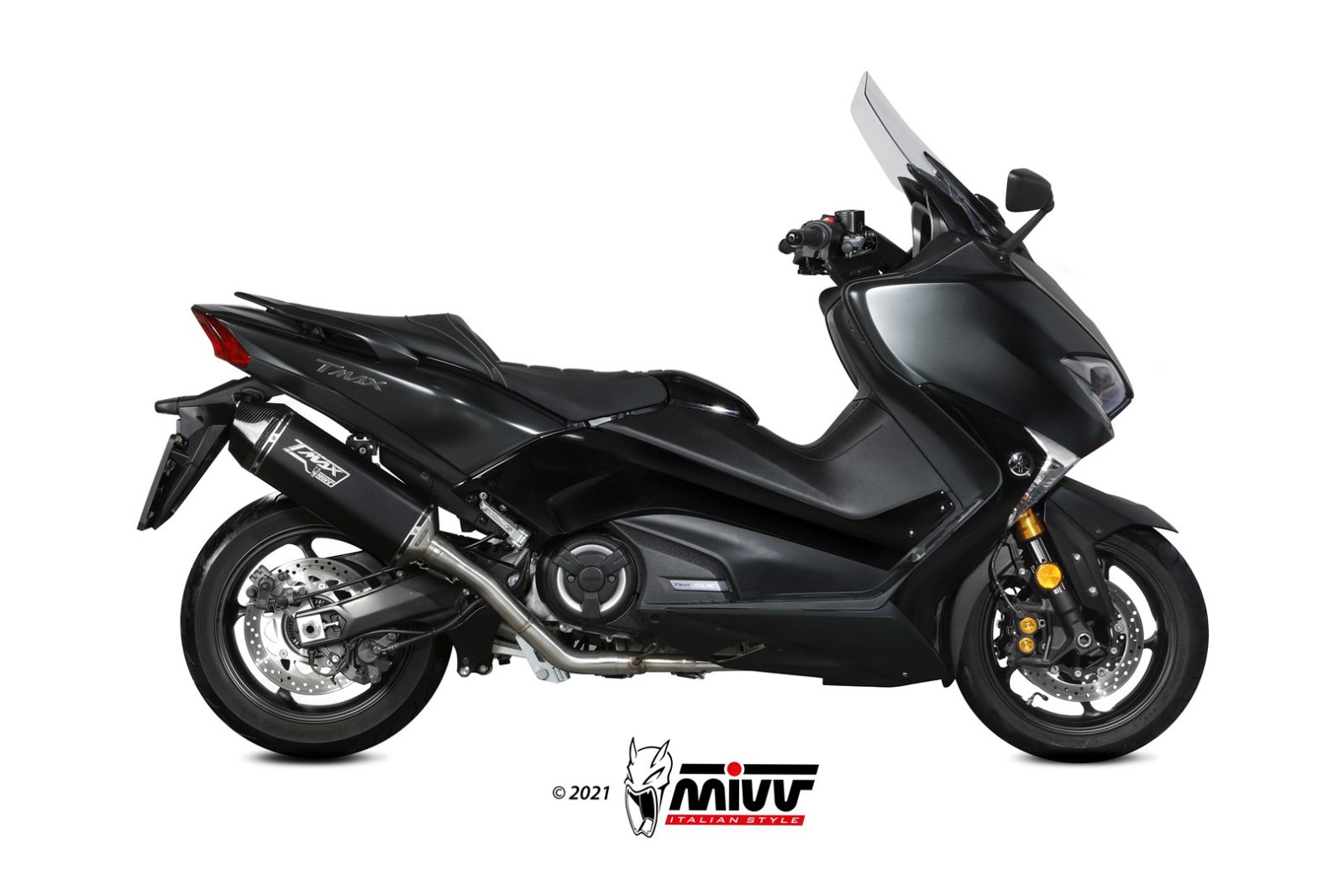 MIVV Full System 2x1, Speed Edge Black, Standard Exhaust For Yamaha T-Max 530 17-19, 560 20-21 MIVV Full System 2x1, Speed Edge Black, Standard Exhaust For Yamaha T-Max 530 17-19, 560 20-21