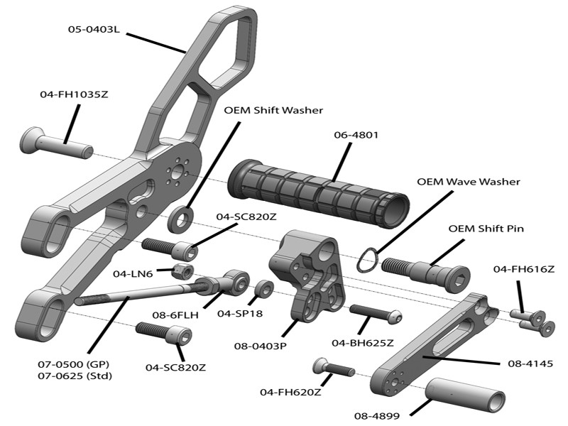 WOODCRAFT Yamaha R3 (2015) Adjustable GP Shift Rearset Assembly
