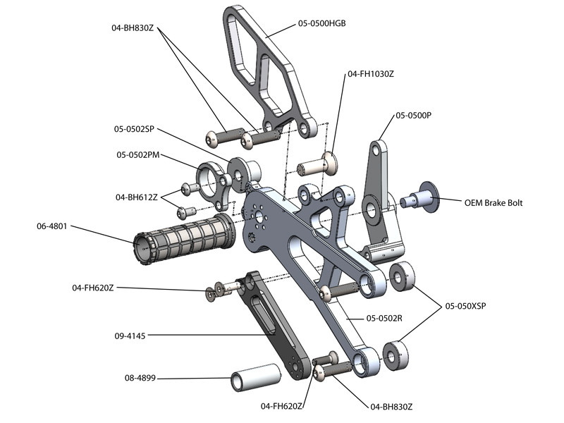 WOODCRAFT Triumph Daytona 675R (13-15) GP Shift Complete with Shift and Brake Pedals Black - RACE ONLY - for use with a Quickshifter WOODCRAFT Triumph Daytona 675R (13-15) GP Shift Complete with Shift and Brake Pedals Black - RACE ONLY - for use with a Quickshifter