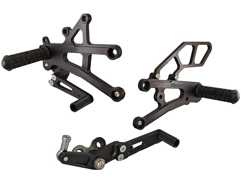 WOODCRAFT Triumph 06-12 Daytona 675 / R Street Triple Rearset Kit GP Shift RACE USE ONLY - Complete with Shift and Brake Pedals BLACK WOODCRAFT Triumph 06-12 Daytona 675 / R Street Triple Rearset Kit GP Shift RACE USE ONLY - Complete with Shift and Brake Pedals BLACK