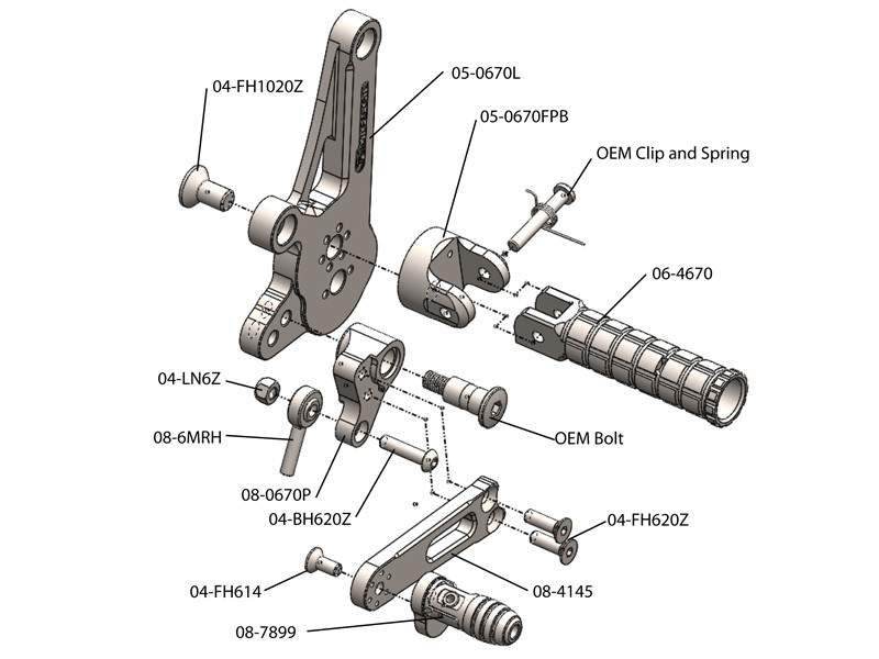WOODCRAFT Ducati 1198 Diavel Standard Shift Adjustable Complete Rearset Kit WOODCRAFT Ducati 1198 Diavel Standard Shift Adjustable Complete Rearset Kit