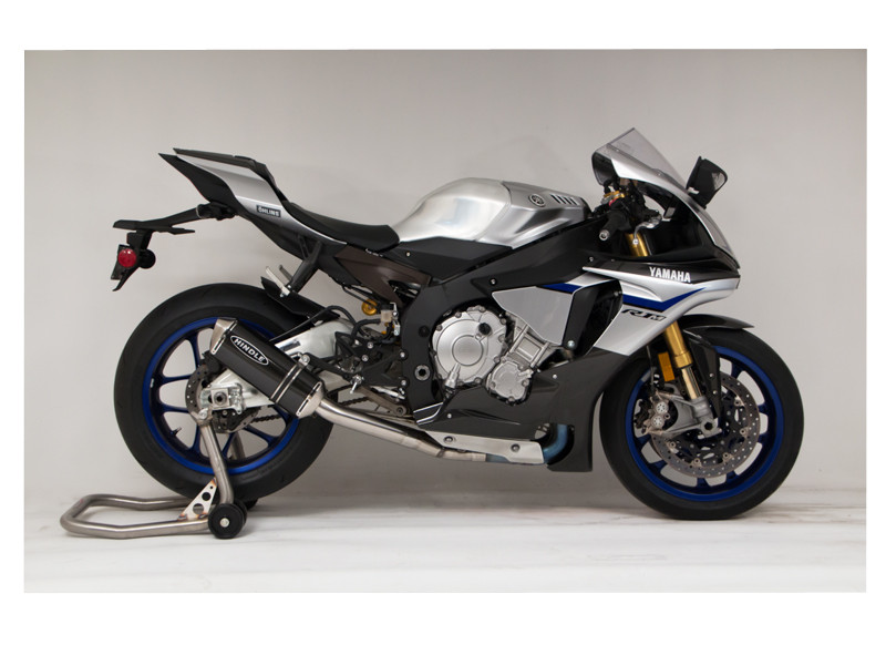 Hindle Exhaust for Yamaha R1 (15+) Full System with Titanium Black Muffler / Carbon Tip Hindle Exhaust for Yamaha R1 (15+) Full System with Titanium Black Muffler / Carbon Tip