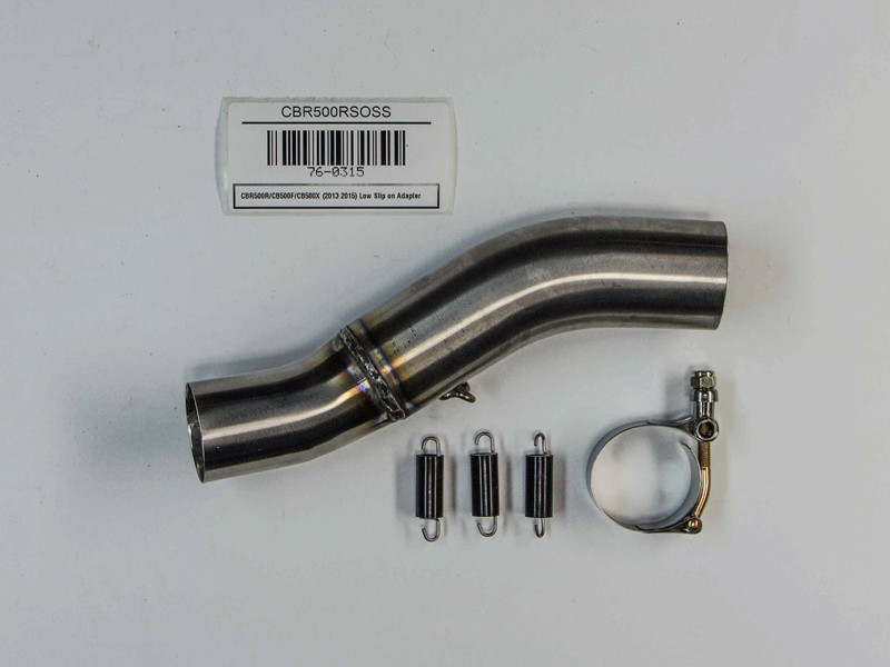 Hindle Exhaust for Honda CBR500R/F/X (13+) Slipon Adapter with Evolution Polished SS Muffler Hindle Exhaust for Honda CBR500R/F/X (13+) Slipon Adapter with Evolution Polished SS Muffler