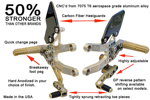 thumbnail image 2 of US Black Aluminum Adjustable Rear Foot Pegs For Kawasaki ZX6R ZX9R 99-02 ZZR600 2 of 6