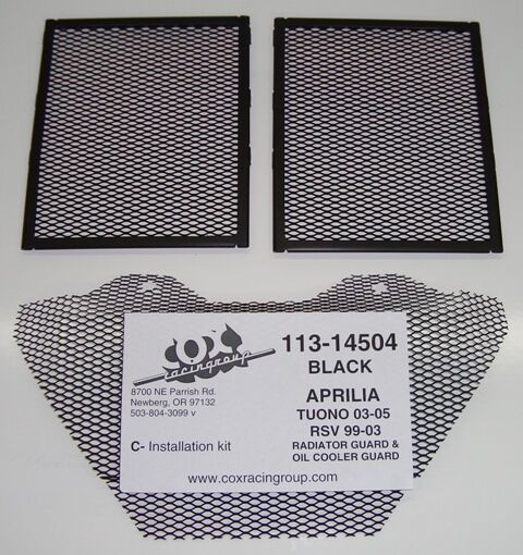 Cox Racing Radiator Guards for the Aprilia RSV Mille 1000 (99-03) and Tuono 1000 (03-05) Cox Racing Radiator Guards for the Aprilia RSV Mille 1000 (99-03) and Tuono 1000 (03-05)