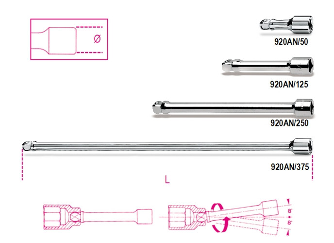 Beta Tools Model 920 An/50mm-1/2' Wobble Extension Bars Beta Tools Model 920 An/50mm-1/2' Wobble Extension Bars