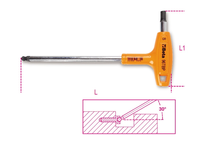 Beta Tools Model 96 T-Bp6mm-Ball Head offset Hexagon Key Wrenches Beta Tools Model 96 T-Bp6mm-Ball Head offset Hexagon Key Wrenches