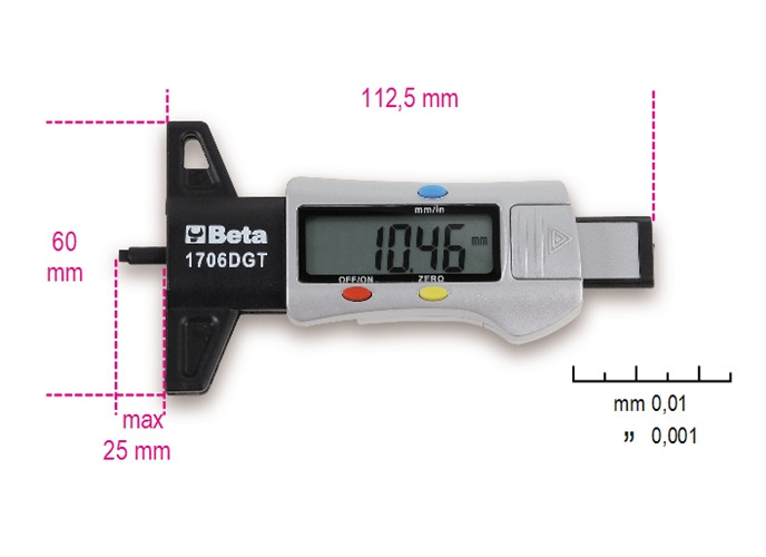 Beta Tools Model 1706Dgt Digital Depth Gauge Tyre Threads Beta Tools Model 1706Dgt Digital Depth Gauge Tyre Threads