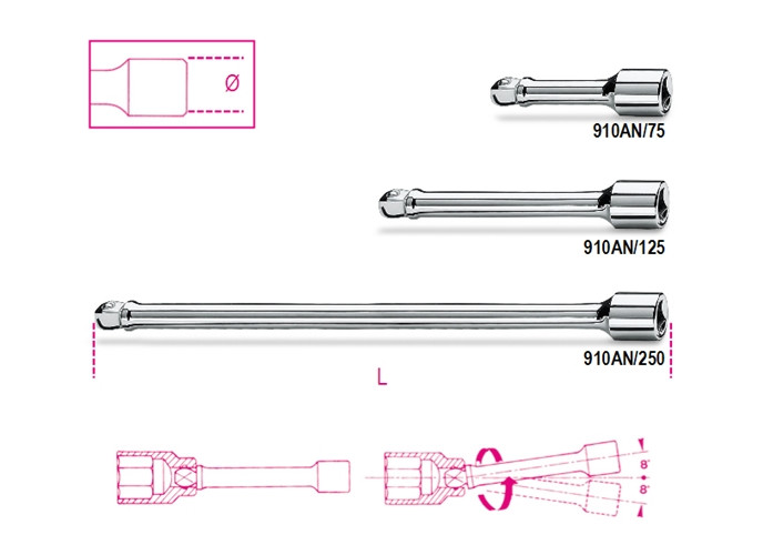 Beta Tools Model 910 An/125-3/8' Wobble Extension Bars Beta Tools Model 910 An/125-3/8' Wobble Extension Bars
